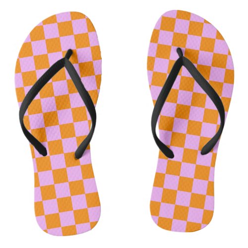 Orange  Pink Check Checkered Checkerboard Pattern Flip Flops