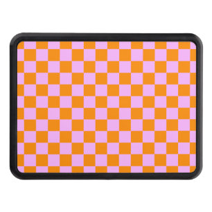 Orange + Pink Check Checkered Checkerboard Pattern Hitch Cover
