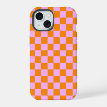 Orange + Pink Check Checkered Checkerboard Pattern