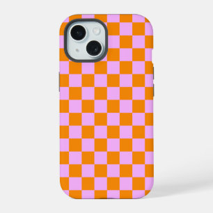Orange + Pink Check Checkered Checkerboard Pattern iPhone 15 Case