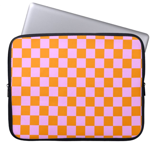 Orange + Pink Check Checkered Checkerboard Pattern Laptop Sleeve (Front)