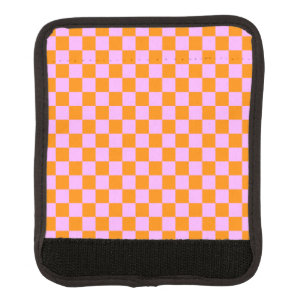 Orange + Pink Check Checkered Checkerboard Pattern Luggage Handle Wrap