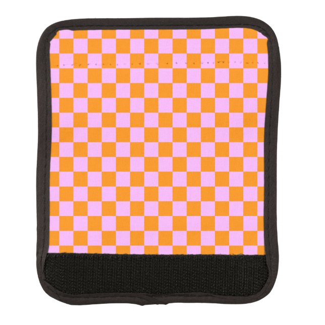Orange + Pink Check Checkered Checkerboard Pattern Luggage Handle Wrap (Front)