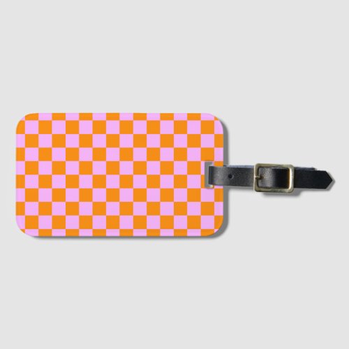 Orange  Pink Check Checkered Checkerboard Pattern Luggage Tag