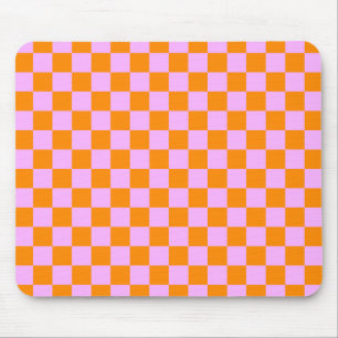 Orange + Pink Check Checkered Checkerboard Pattern Mouse Pad