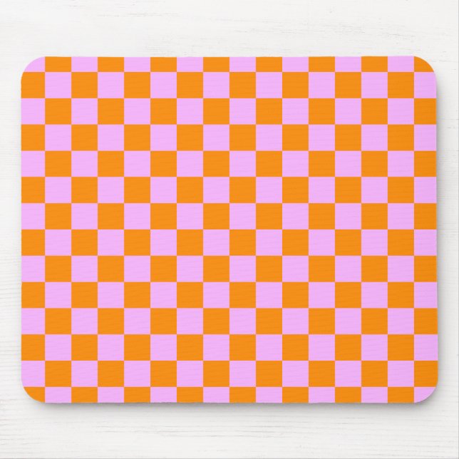 Orange + Pink Check Checkered Checkerboard Pattern Mouse Pad (Front)