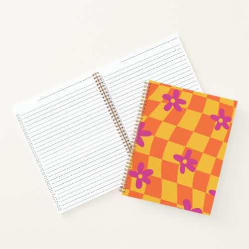 Orange  Pink Checkered  Flowers  Notebook