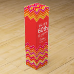 Orange pink chevron zigzag 60th birthday wine box<br><div class="desc">Bright modern chevron style wine box. Personalise with your birthday girls name and birthday year. Currently reads happy 60th birthday Debbie Vintage year. Designed by Sarah Trett.</div>