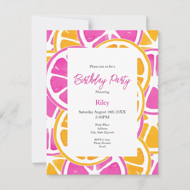 Orange Pink Citrus Slices Invitation (Front)