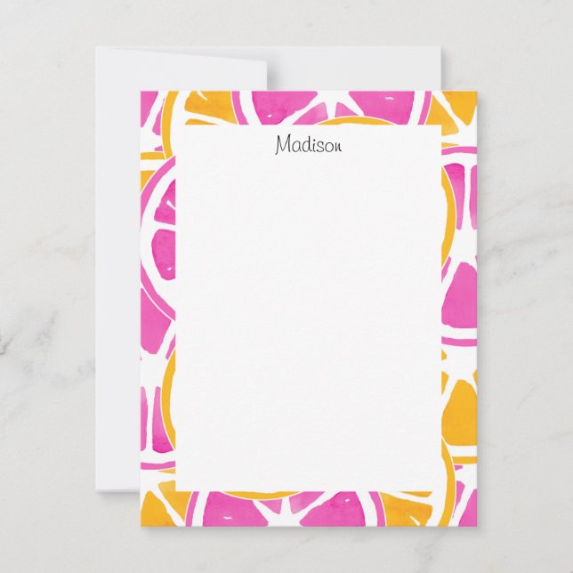 Orange Pink Citrus Slices   Note Card (Front)