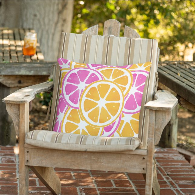 Orange Pink Citrus Slices  Outdoor Pillow (Chair)