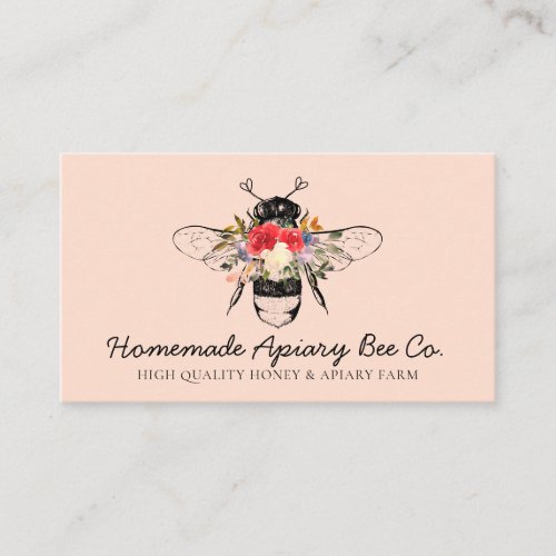Orange Pink Classy Heart Floral Apiary Honey Bee Business Card