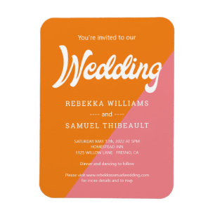 Orange Pink Color Block Retro Wedding Invitation Magnet