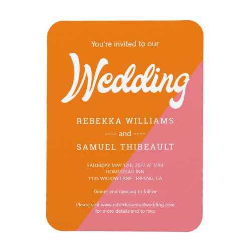 Orange Pink Color Block Retro Wedding Invitation Magnet
