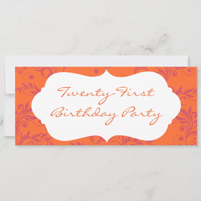 Orange Pink Damask 21st Birthday Party Invitations (Front)