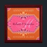Orange   Pink Damask Wedding Anniversary Gift Box<br><div class="desc">Unique and Stylish fractal art lace in fresh orange and sweet pink damask lace frills design - Exquisite and elegant custom Wedding, Anniversary or engagement present. Personalize with names, anniversary date and monogram or numbers - made into a wonderful wooden gift box to keep trinkets, jewellery box for your special...</div>