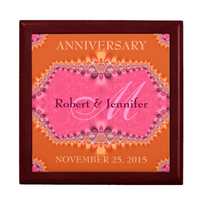 Orange + Pink Damask Wedding Anniversary Gift Box (Front)