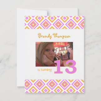 Orange & Pink Diamond: 13th Birthday Invitation