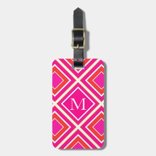 Orange Pink Diamond Geometric Luggage Tag