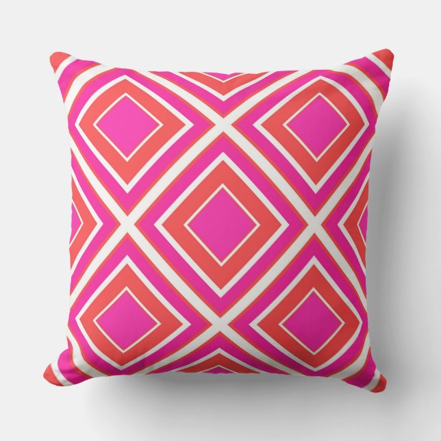 Orange Pink Diamond Geometric Outdoor Pillow (Front)