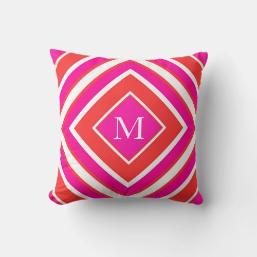 Orange Pink Diamond Geometric Throw Pillow