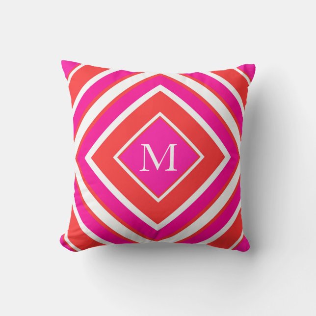 Orange Pink Diamond Geometric Throw Pillow (Front)