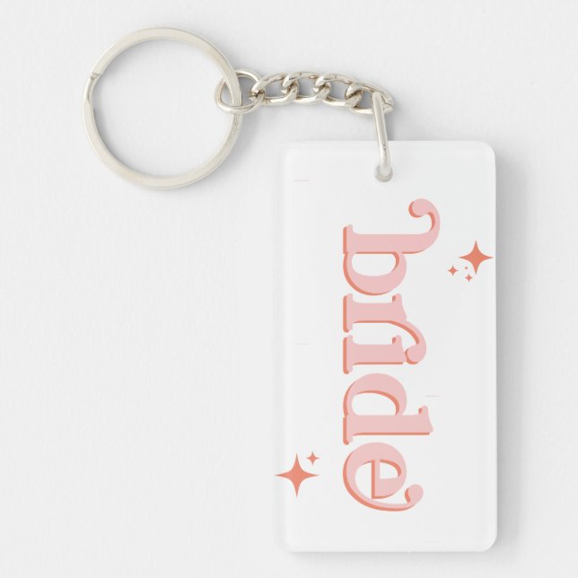 Orange PINK Disco Bride Bridal Party hen DO  Keychain (Front)