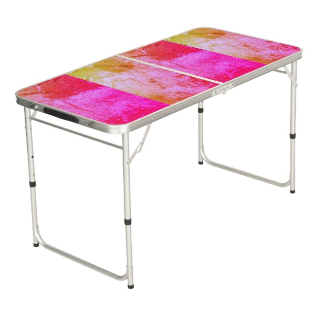 Orange Pink Distressed Beer Pong Table (Angled)
