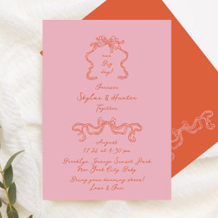 Orange Pink Doodle Handwritten Retro Wedding Invitation