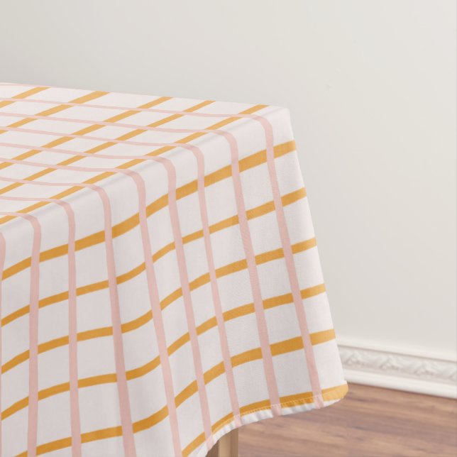 Orange Pink Dopamine Grid Modern  Tablecloth (In Situ)