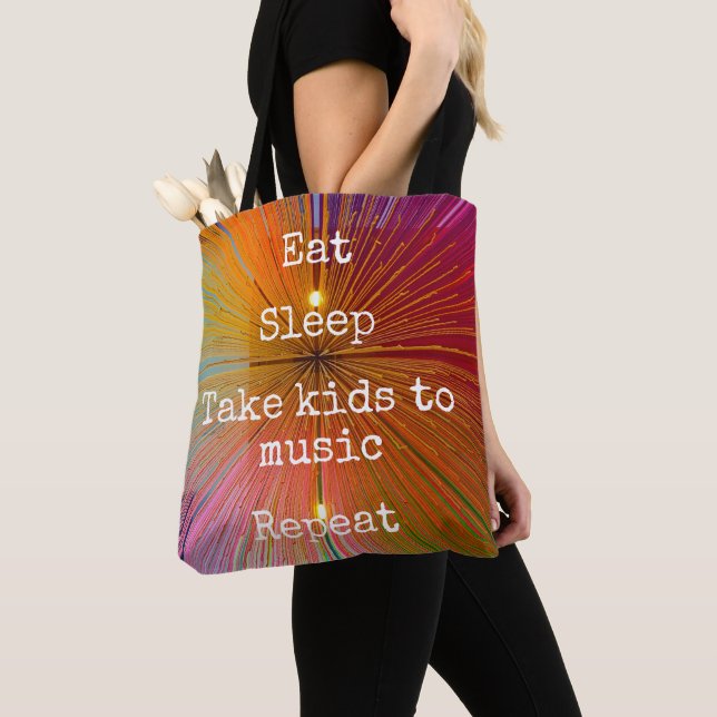Orange Pink Eat Sleep Take Kids To Music Repeat Tote Bag (Close Up)