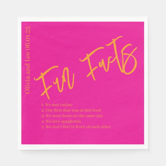 Orange Pink Engagement Party Fun facts Wedding  Napkins (Front)