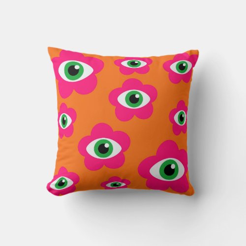 OrangePink Evil Eye Flowers BOHO Throw Pillow