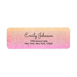 Orange Pink Faux Glitter Sparkle Label