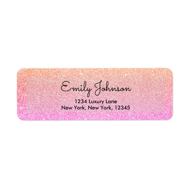 Orange Pink Faux Glitter Sparkle Label (Front)