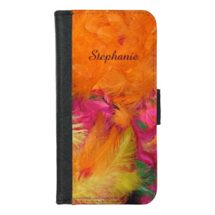 Orange Pink Feathers FUN, Name, iPhone 8/7 Wallet Case