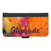 Orange Pink Feathers with Jumbo Name iPhone Wallet Case (Front (Horizontal))