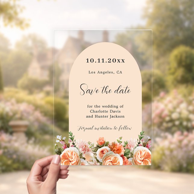 Orange pink floral arch wedding Save the Date Card (Creator Uploaded)