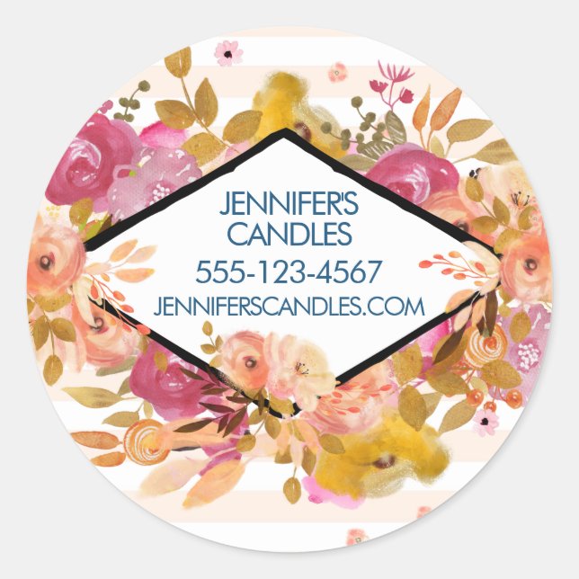 Orange & Pink Floral Bouquet Business Classic Round Sticker (Front)