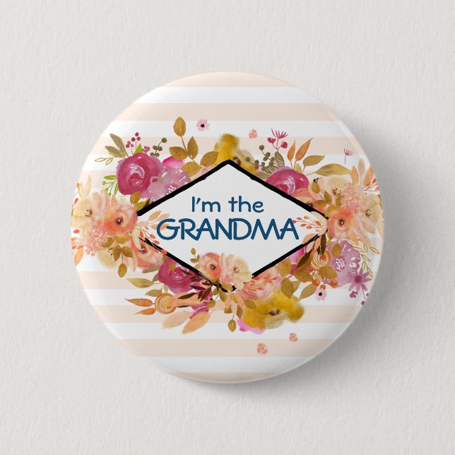 Orange & Pink Floral Bouquet Grandma Button (Front)