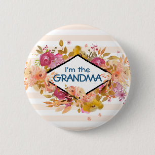 Orange & Pink Floral Bouquet Grandma Button