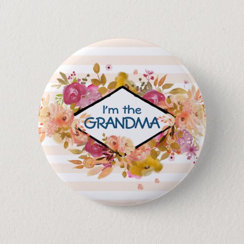 Orange  Pink Floral Bouquet Grandma Button