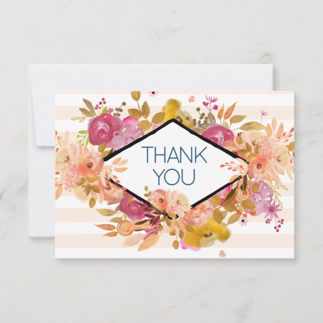 Orange & Pink Floral Bouquet Party Thank You Card (Front)
