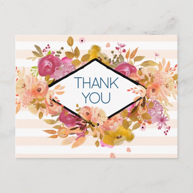 Orange & Pink Floral Bouquet Party Thank You Postcard (Front)