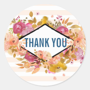 Orange & Pink Floral Bouquet Thank You Classic Round Sticker