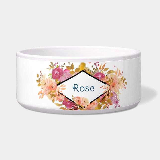 Orange & Pink Floral Bouquet w/ Diamond Frame Bowl (Front)