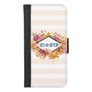 Orange & Pink Floral Bouquet w/ Diamond Frame iPhone 8/7 Wallet Case