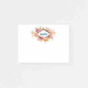 Orange & Pink Floral Bouquet w/ Diamond Frame Post-it Notes