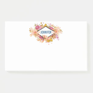 Orange & Pink Floral Bouquet w/ Diamond Frame Post-it Notes