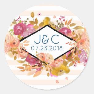 Orange & Pink Floral Bouquet Wedding Classic Round Sticker